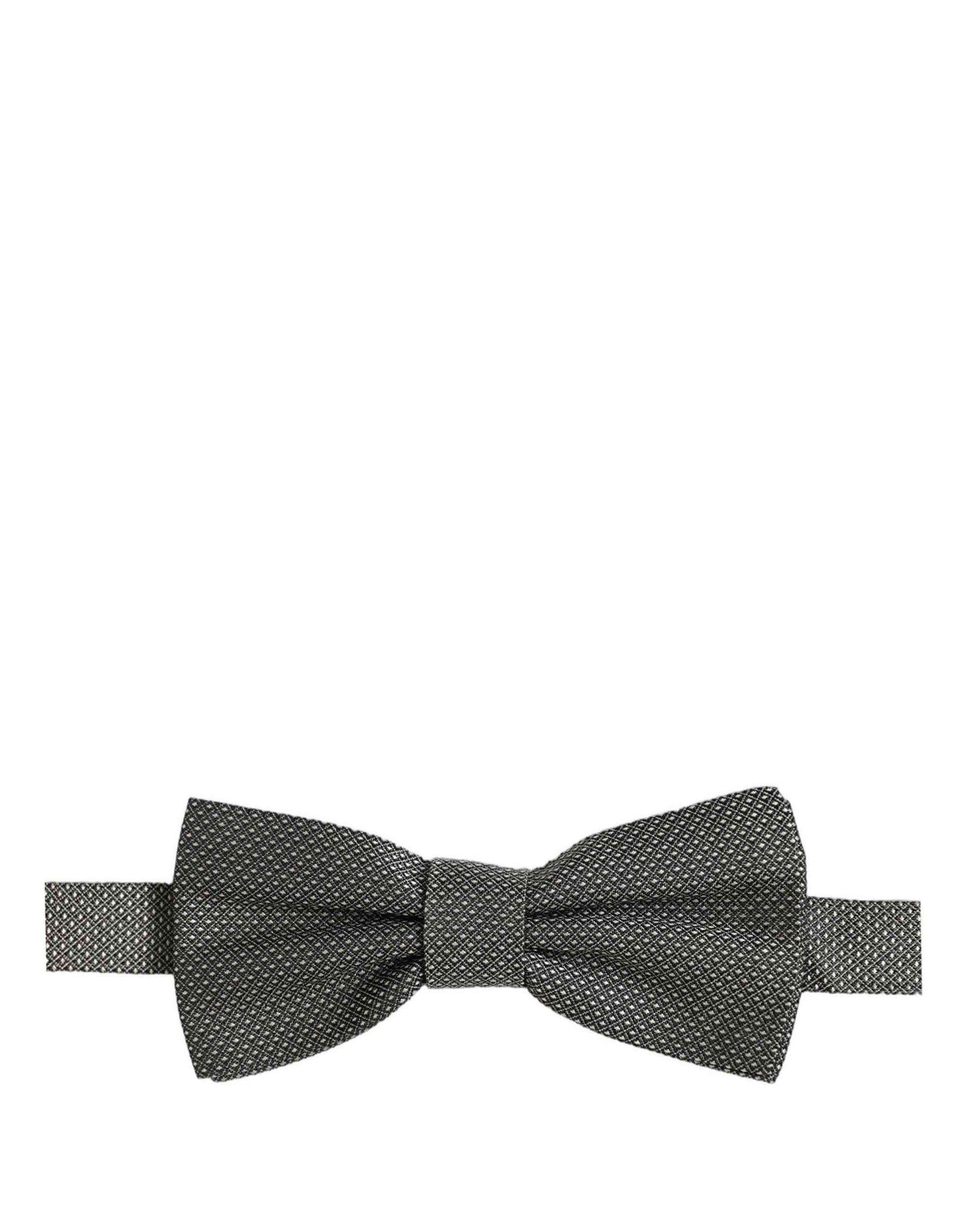 Men Gray Silk Patterned Adjustable Neck Papillon Bow Tie