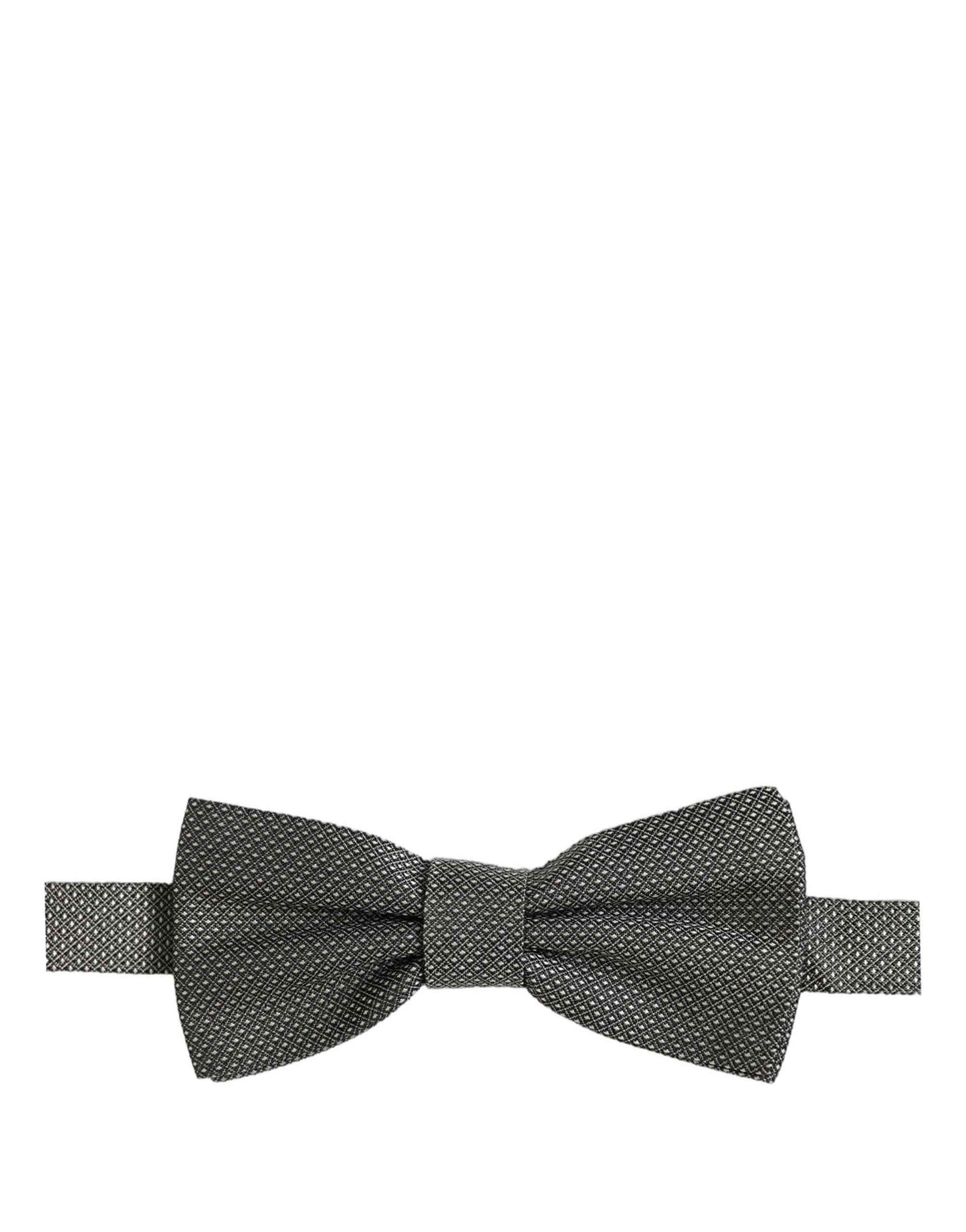 Men Gray Silk Patterned Adjustable Neck Papillon Bow Tie