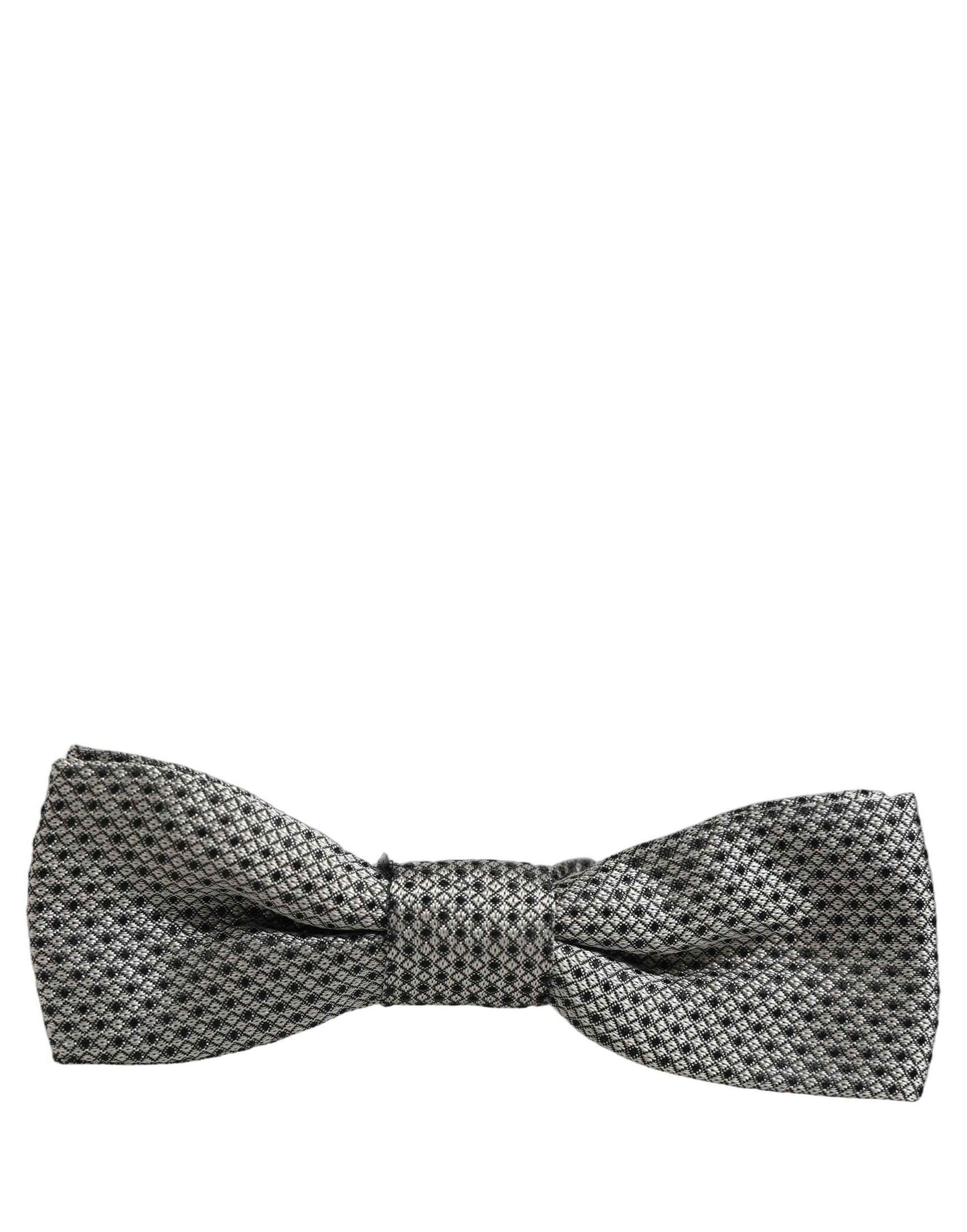 Men Gray Silk Patterned Adjustable Neck Papillon Bow Tie