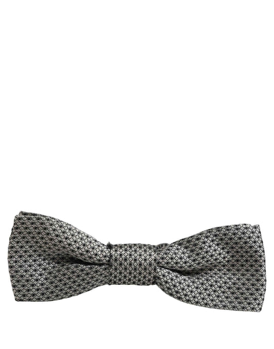 Men Gray Silk Patterned Adjustable Neck Papillon Bow Tie