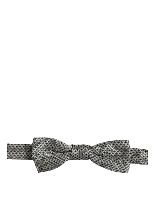 Men Gray Silk Patterned Adjustable Neck Papillon Bow Tie