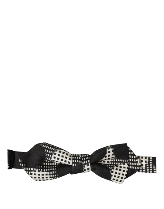 Dark Gray White Checkered Adjustable Neck Papillon Bow Tie