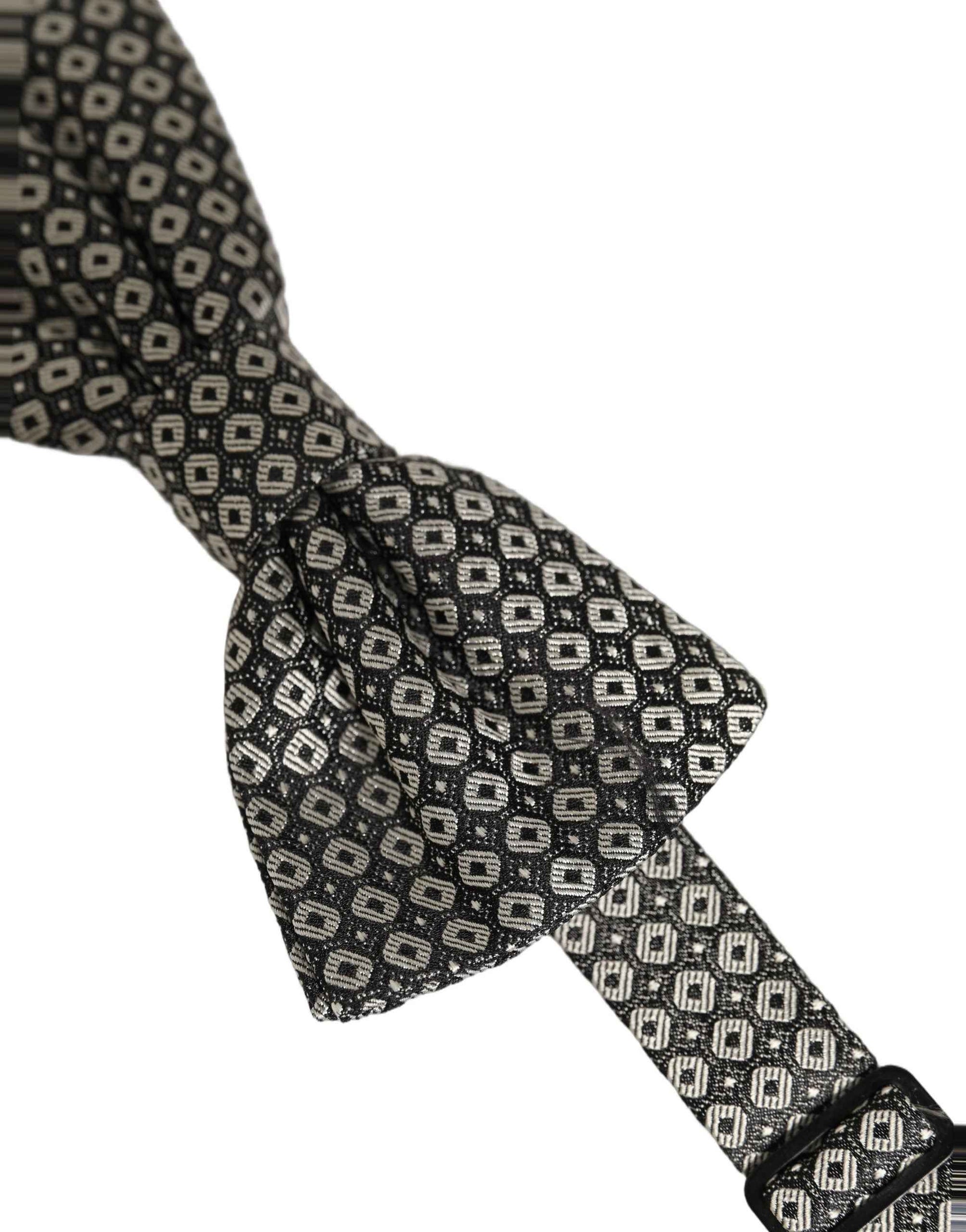 Men Gray Silk Patterned Adjustable Neck Papillon Bow Tie