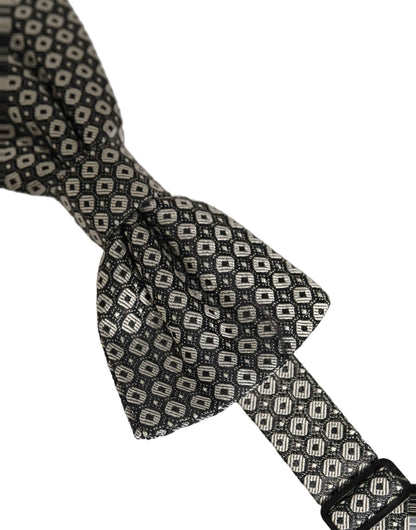 Men Gray Silk Patterned Adjustable Neck Papillon Bow Tie