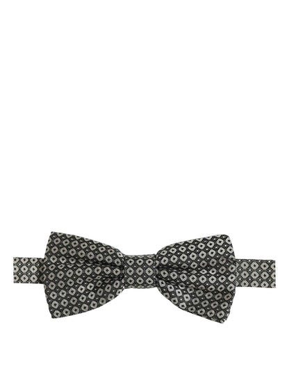 Men Gray Silk Patterned Adjustable Neck Papillon Bow Tie