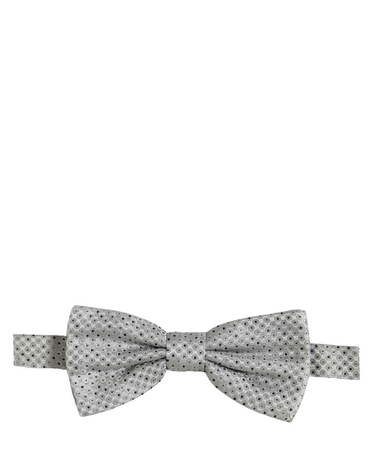 Men Black Gray Polka Dot Adjustable Neck Papillon Bow Tie