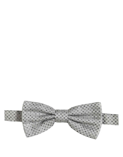 Men Black Gray Polka Dot Adjustable Neck Papillon Bow Tie