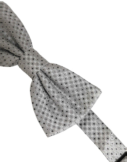 Men Black Gray Polka Dot Adjustable Neck Papillon Bow Tie
