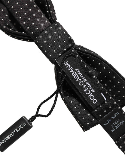 Black White Polka Dot Adjustable Neck Papillon Bow Tie