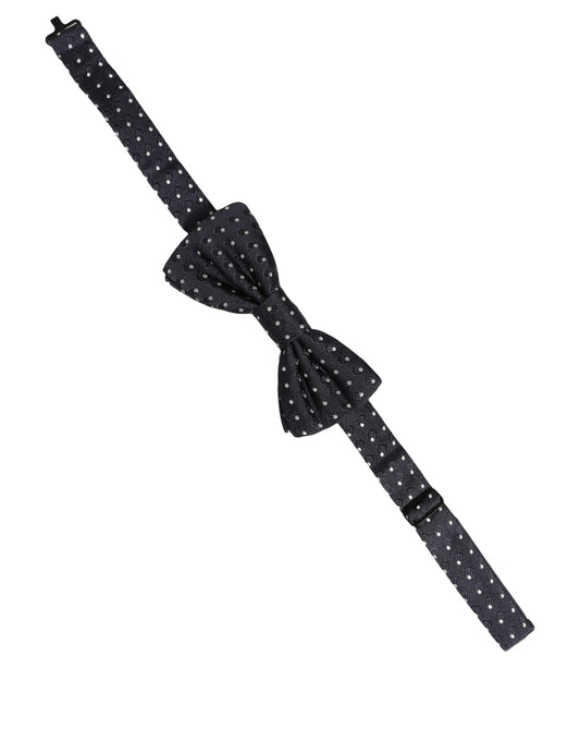 Dark Blue White Polka Dot Adjustable Neck Papillon Bow Tie