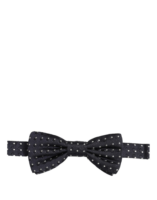 Dark Blue White Polka Dot Adjustable Neck Papillon Bow Tie
