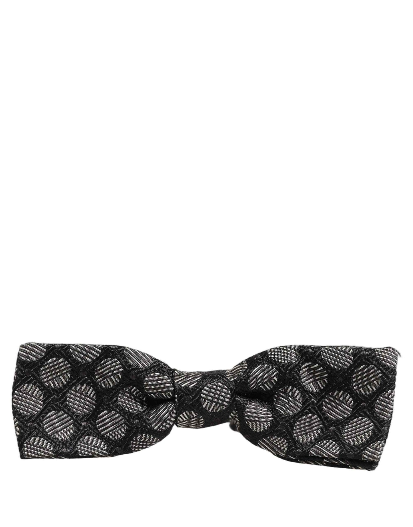 Black White Geometric Silk Adjustable Neck Papillon Bow Tie