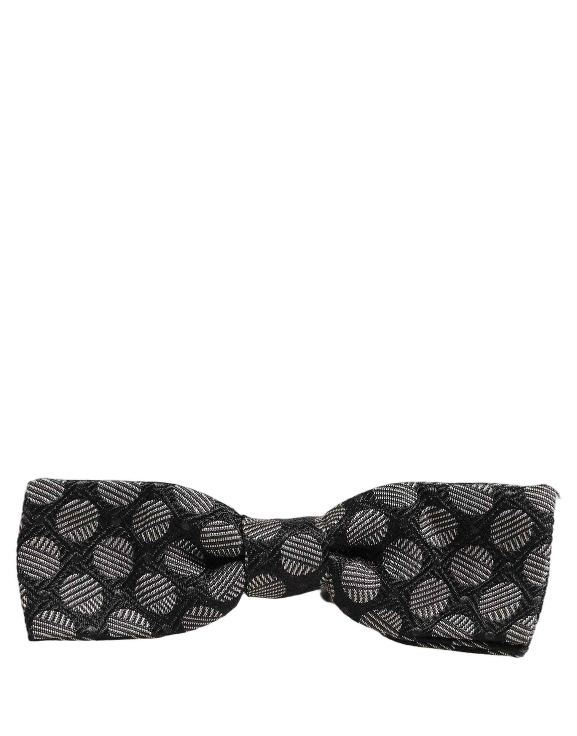 Black White Geometric Silk Adjustable Neck Papillon Bow Tie