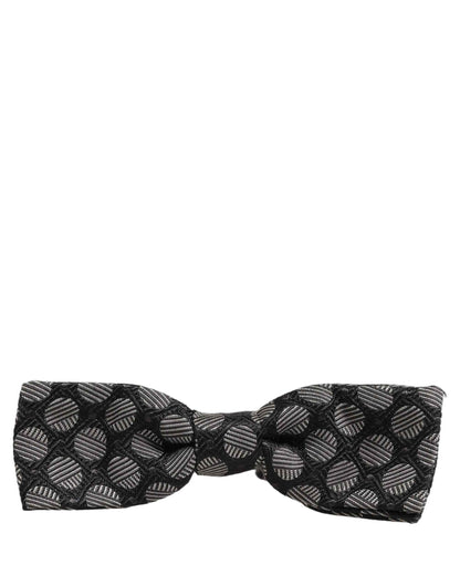 Black White Geometric Silk Adjustable Neck Papillon Bow Tie