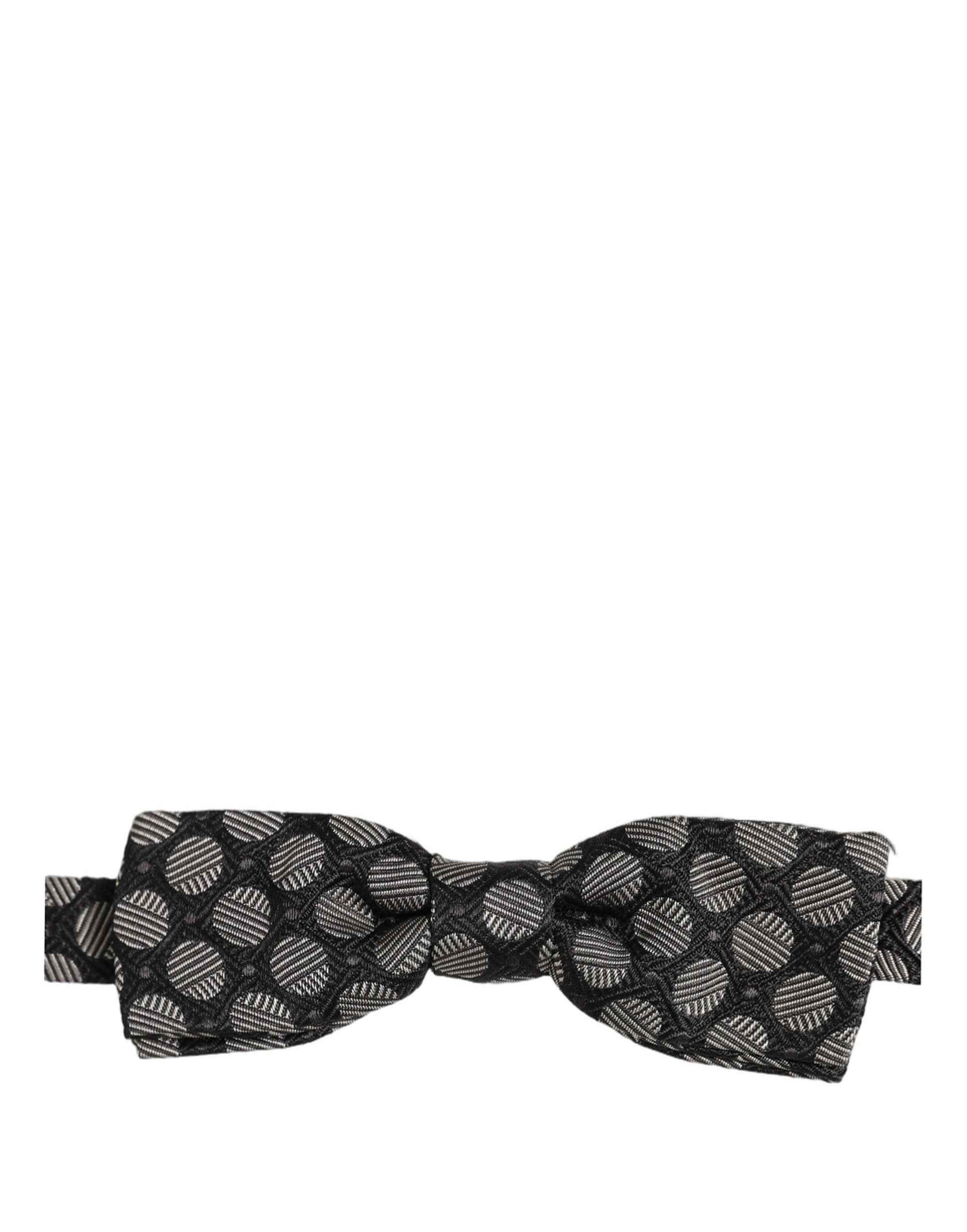 Black White Geometric Silk Adjustable Neck Papillon Bow Tie