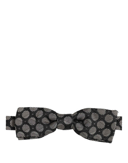 Black White Geometric Silk Adjustable Neck Papillon Bow Tie