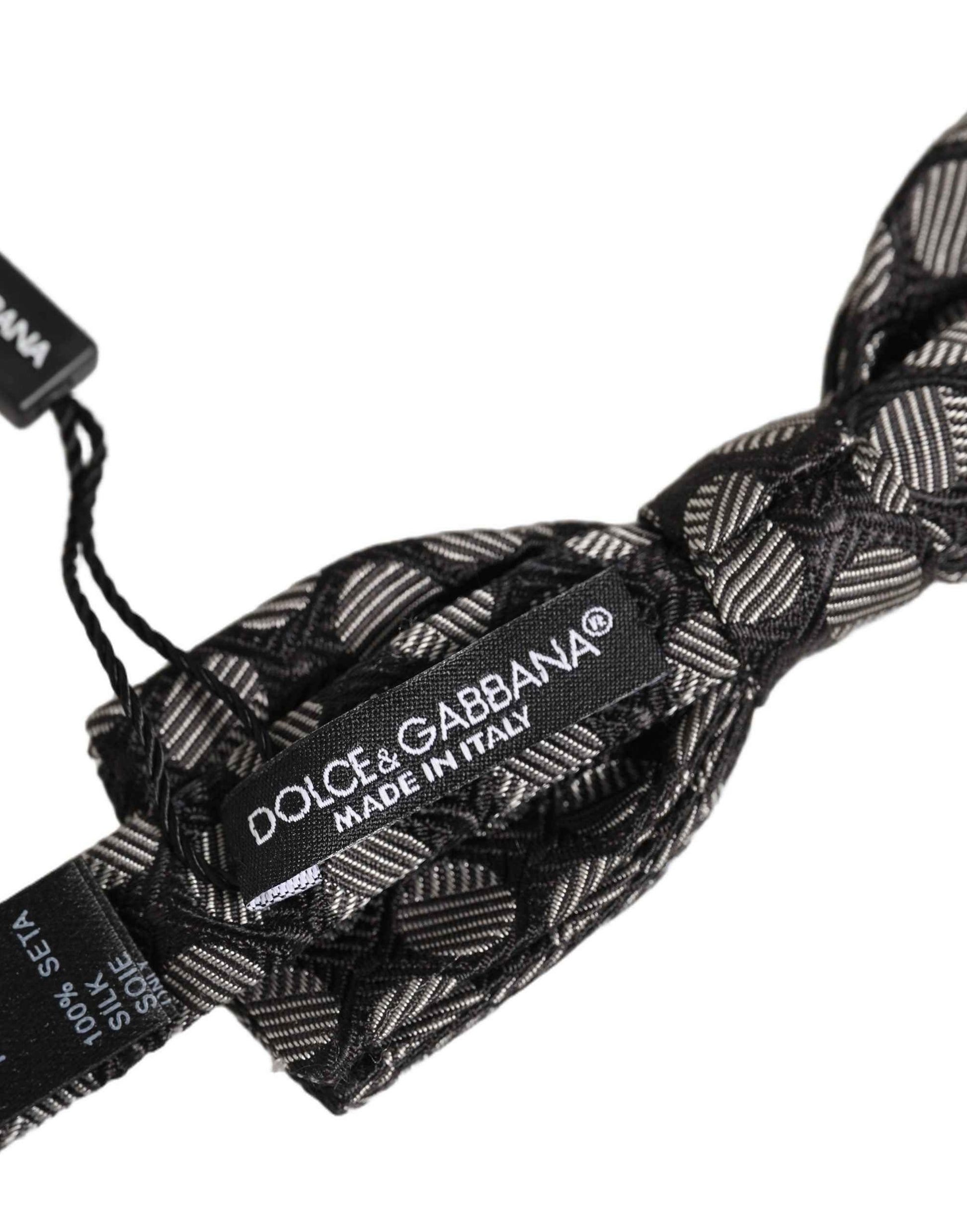 Black White Geometric Silk Adjustable Neck Papillon Bow Tie