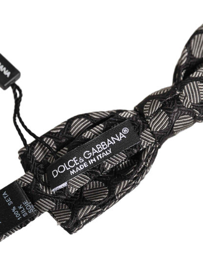 Black White Geometric Silk Adjustable Neck Papillon Bow Tie