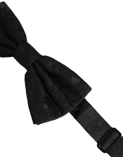 Men Black Paisley Silk Adjustable Neck Papillon Bow Tie