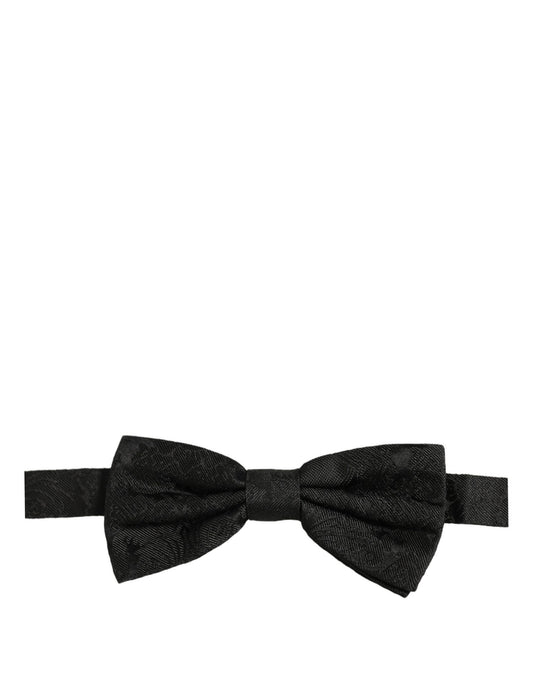 Men Dark Gray Paisley Silk Adjustable Neck Papillon Bow Tie