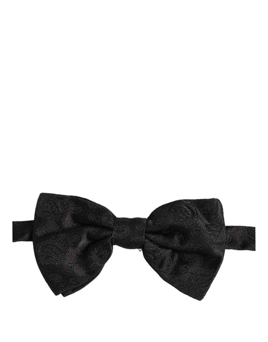 Men Black Paisley Silk Adjustable Neck Papillon Bow Tie