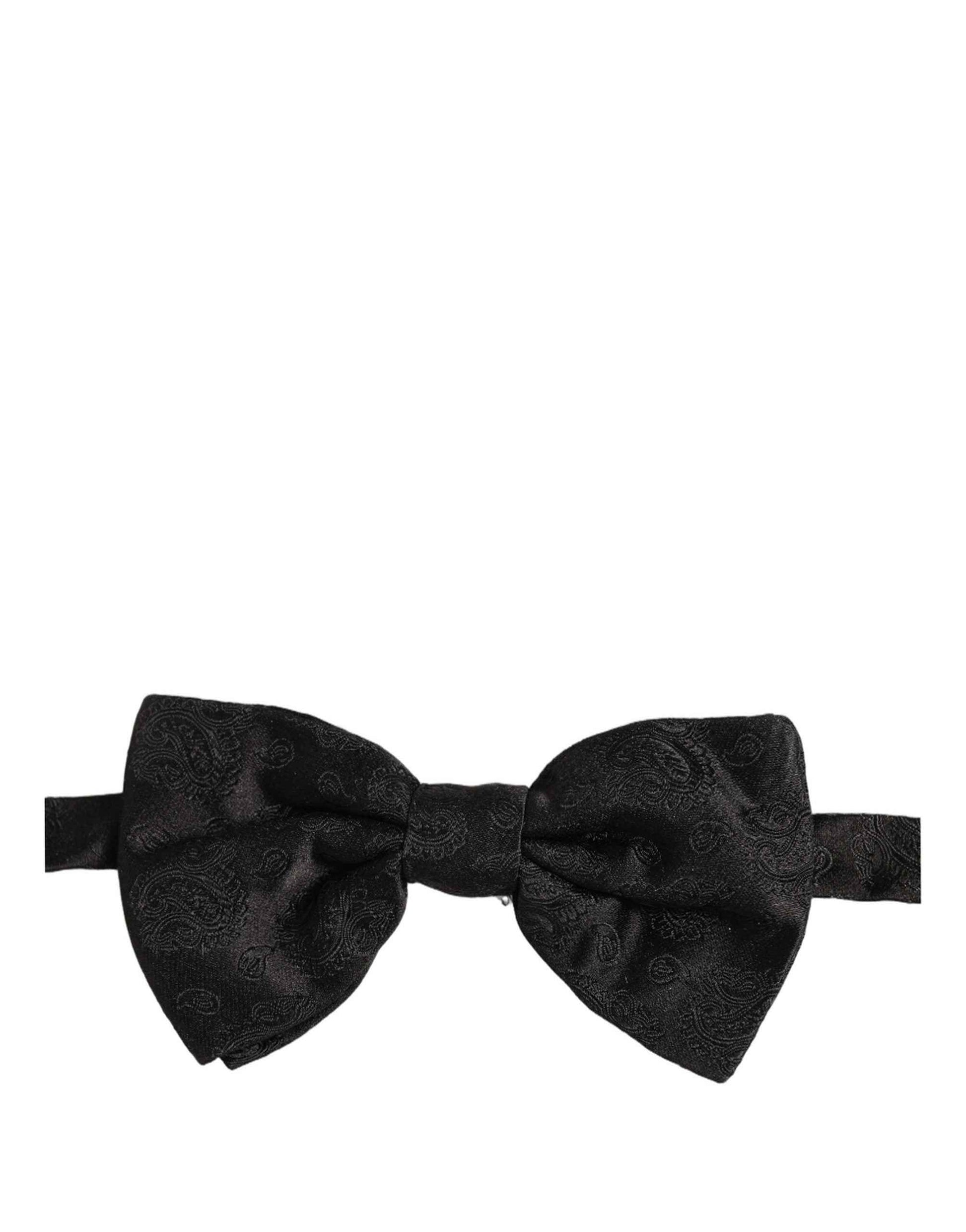 Men Black Paisley Silk Adjustable Neck Papillon Bow Tie