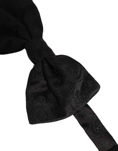Men Black Paisley Silk Adjustable Neck Papillon Bow Tie