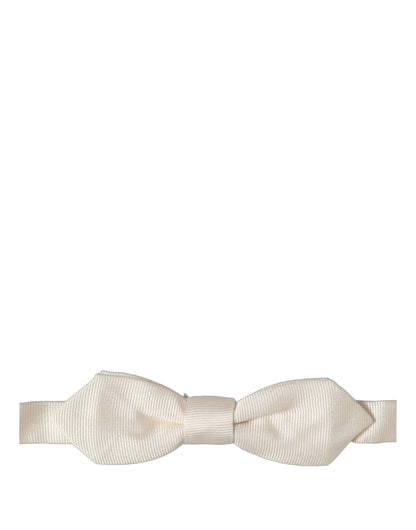 Men Off White Silk Adjustable Neck Papillon Bow Tie