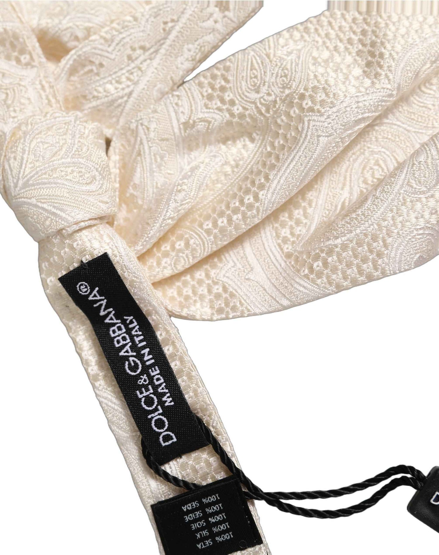 Men Ivory Paisley SIlk Adjustable Neck Papillon Bow Tie