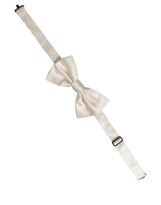 Men White 100% Silk Adjustable Neck Papillon Bow Tie