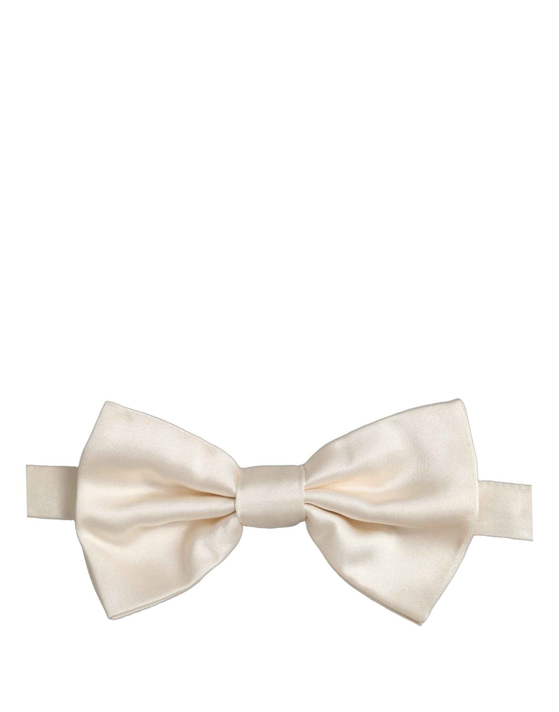 Men White 100% Silk Adjustable Neck Papillon Bow Tie