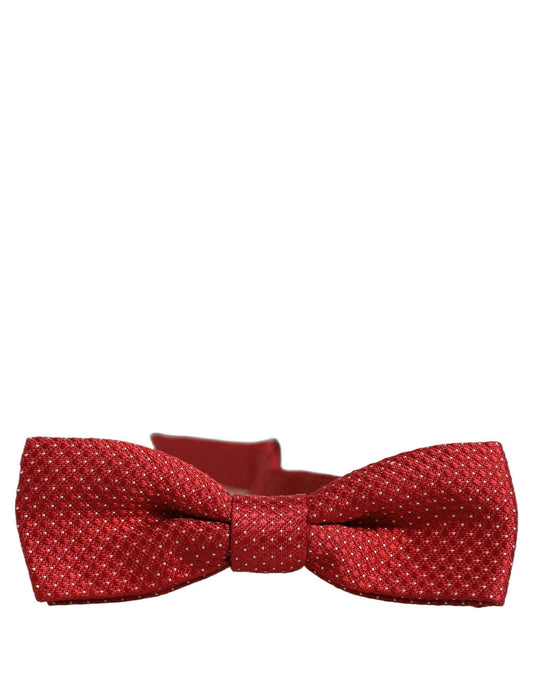 Men Red Polka Dot Silk Adjustable Neck Papillon Bow Tie