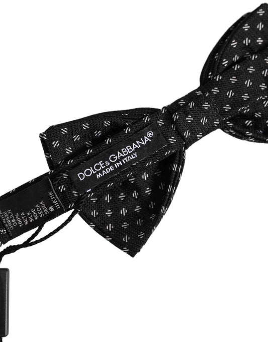 Men Black Patterned Adjustable Neck Papillon Bow Tie