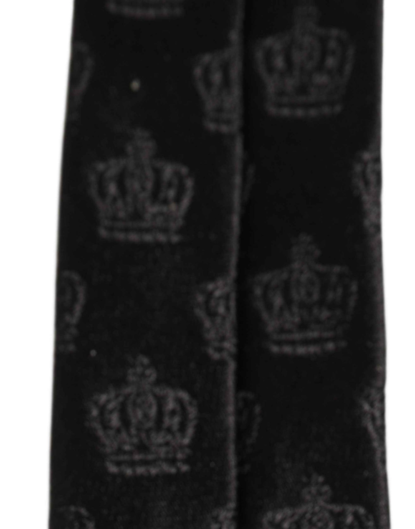 Men Black Crown Print Silk Adjustable Tied Necktie Tie