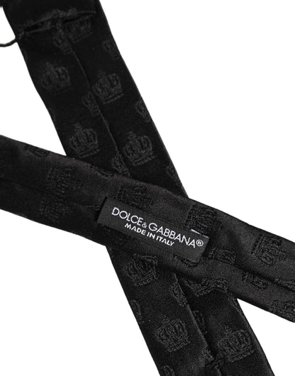 Men Black Crown Print Silk Adjustable Tied Necktie Tie