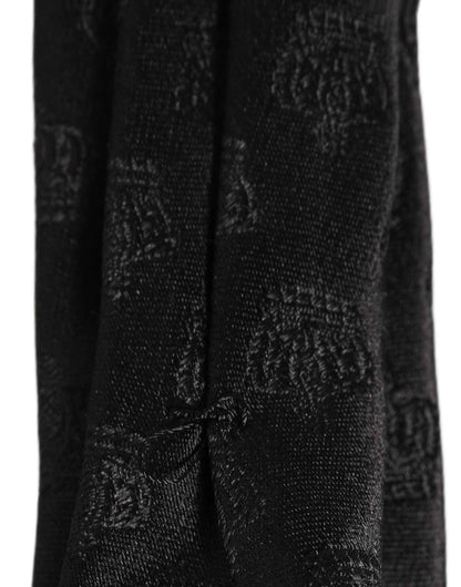 Men Black Crown Print Silk Adjustable Tied Necktie Tie