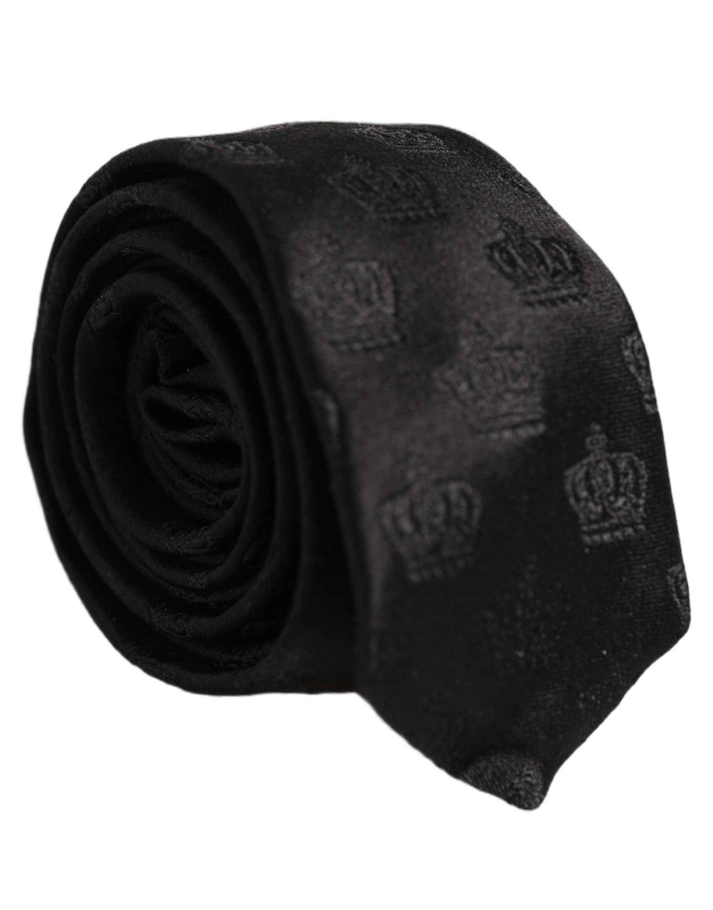Men Black Crown Print Silk Adjustable Tied Necktie Tie