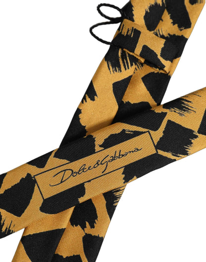 Men Black Yellow Patterned Adjustable Tied Necktie Tie