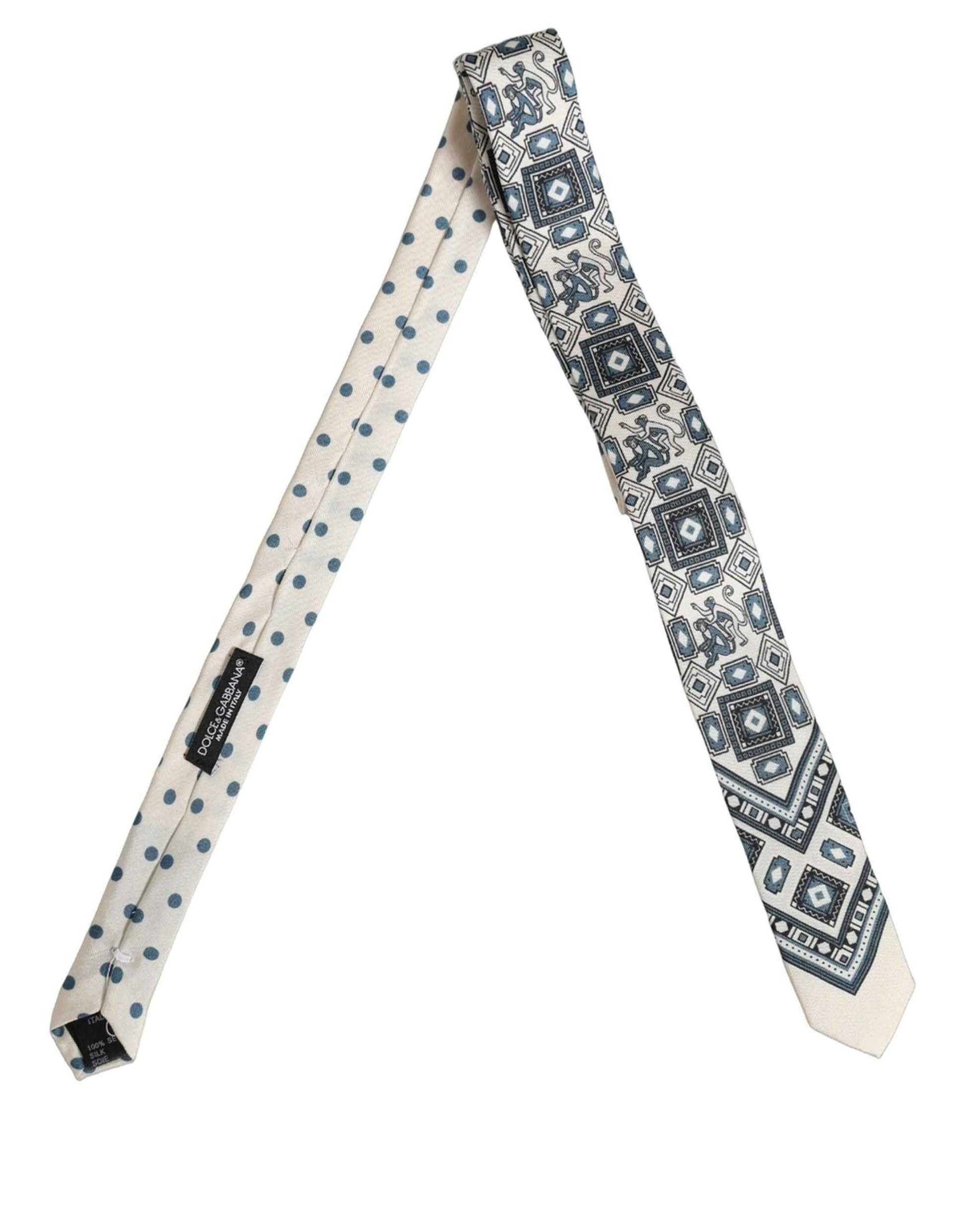 Men Off White Blue Geometric Adjustable Tied Necktie Tie