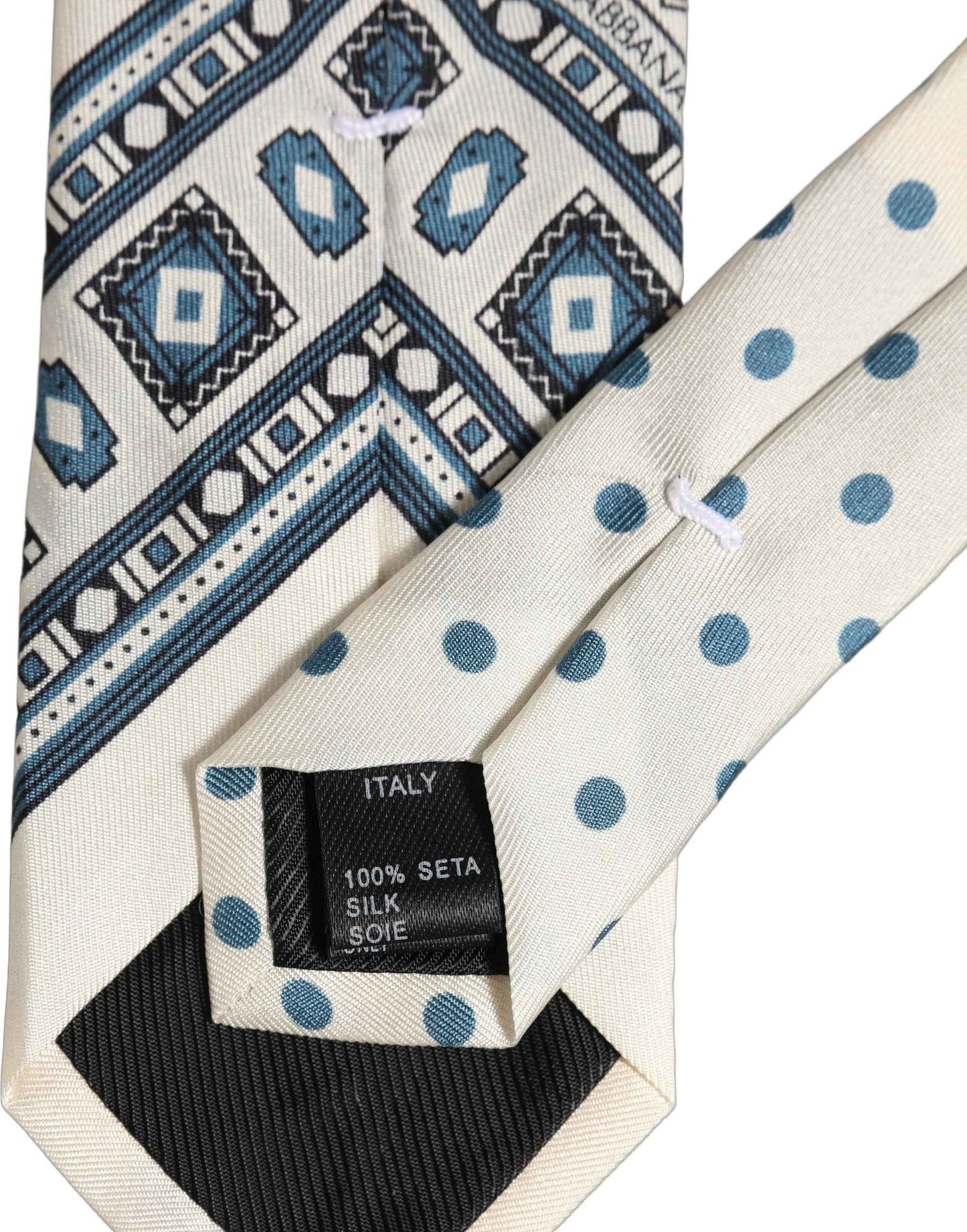 Men Off White Blue Geometric Adjustable Tied Necktie Tie