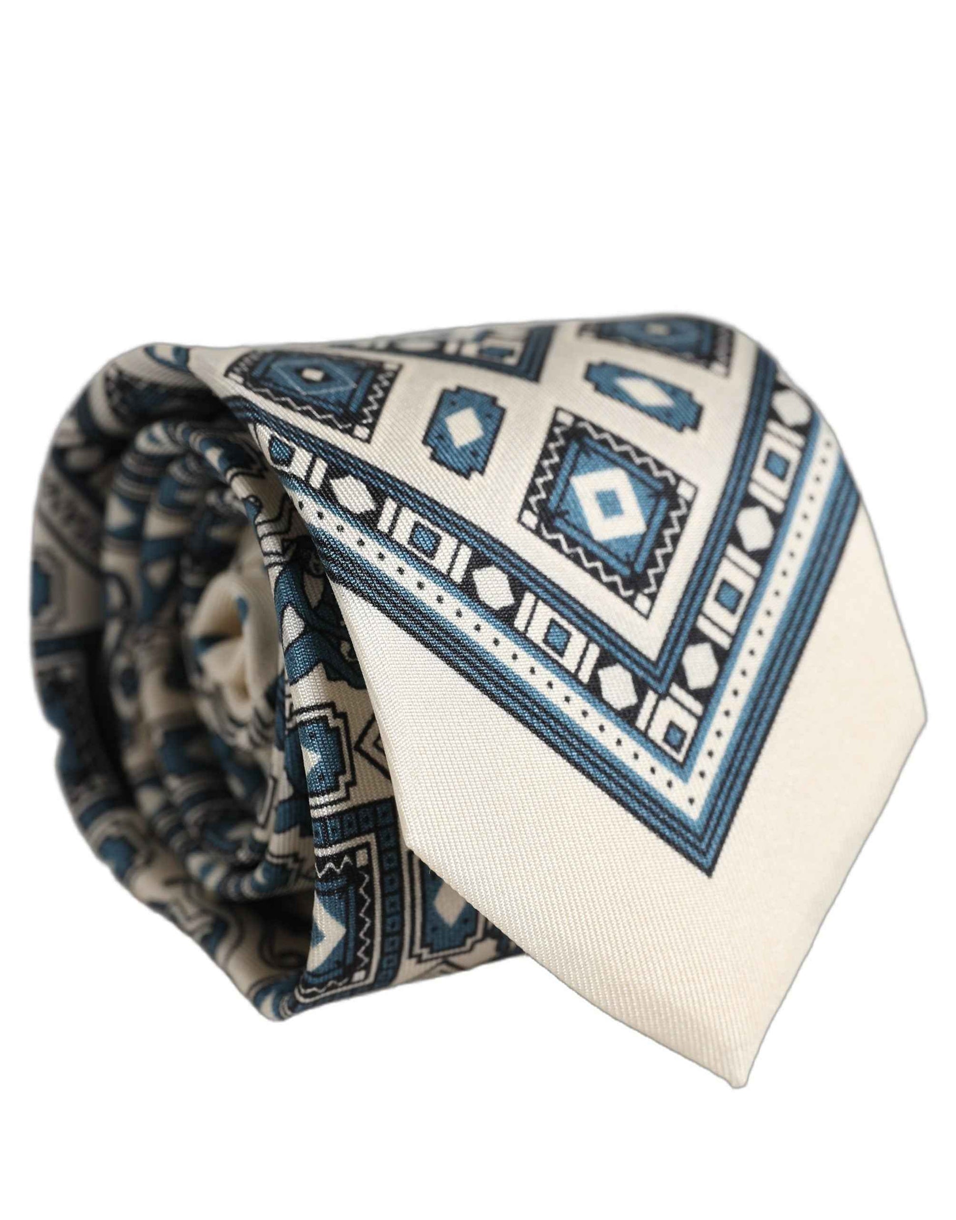 Men Off White Blue Geometric Adjustable Tied Necktie Tie