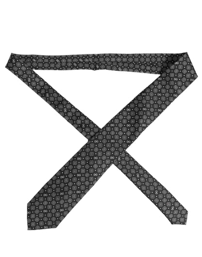 Men Black DG Logo 100% Silk Adjustable Tied Necktie Tie