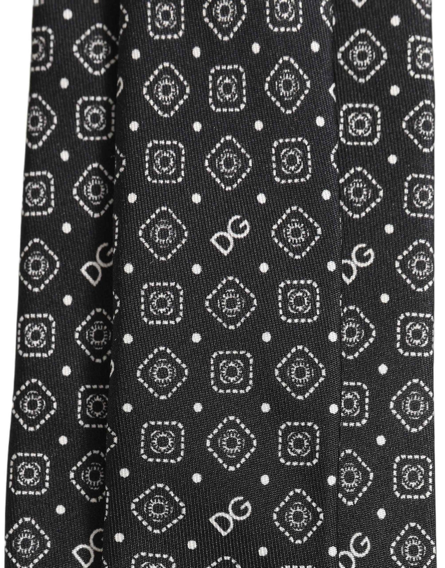 Men Black DG Logo 100% Silk Adjustable Tied Necktie Tie