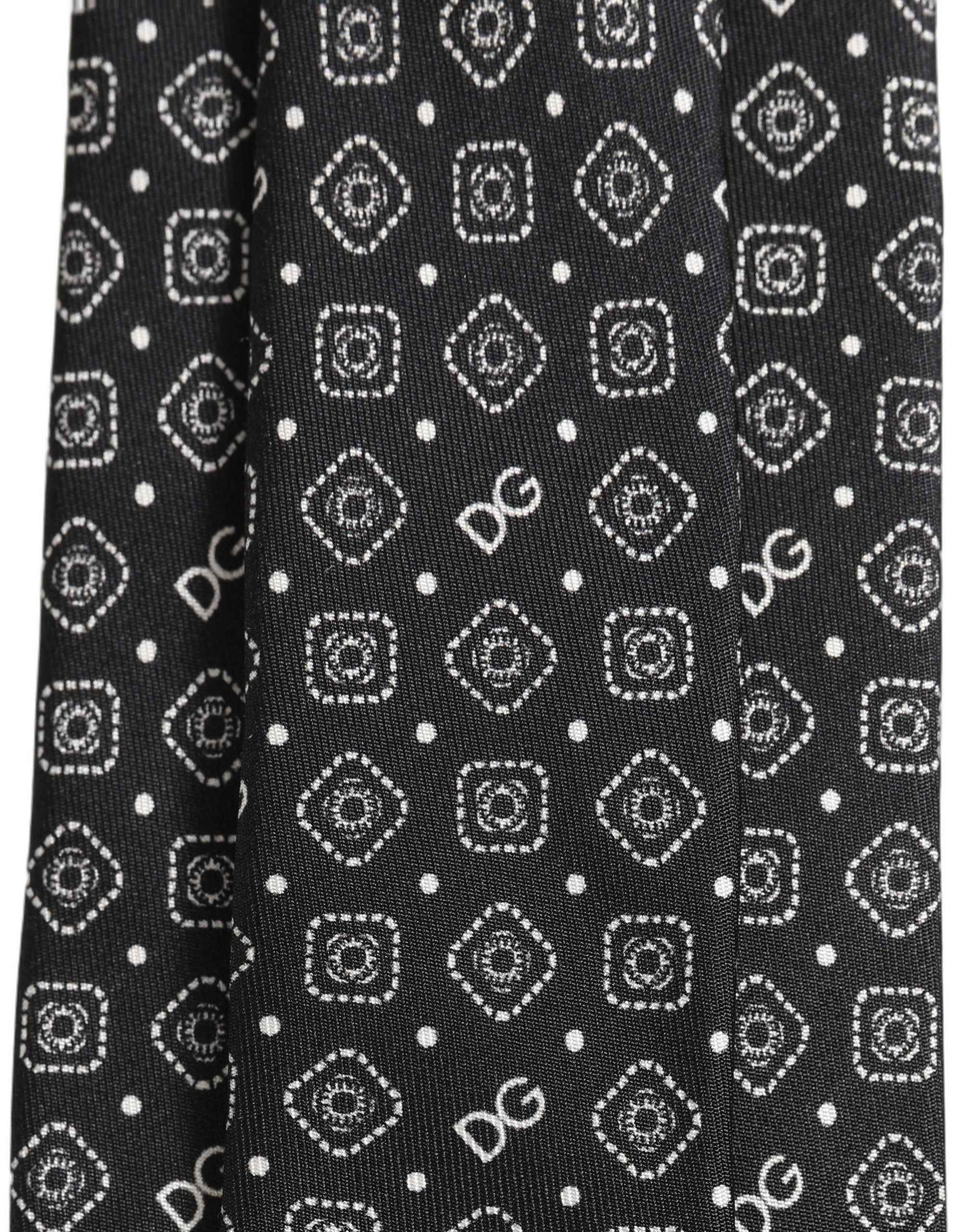 Men Black DG Logo 100% Silk Adjustable Tied Necktie Tie