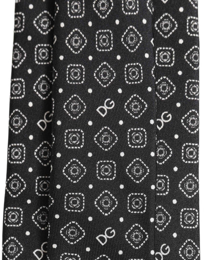 Men Black DG Logo 100% Silk Adjustable Tied Necktie Tie
