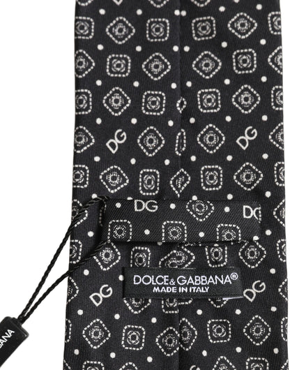 Men Black DG Logo 100% Silk Adjustable Tied Necktie Tie