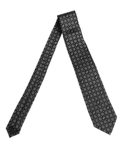 Men Black DG Logo 100% Silk Adjustable Tied Necktie Tie