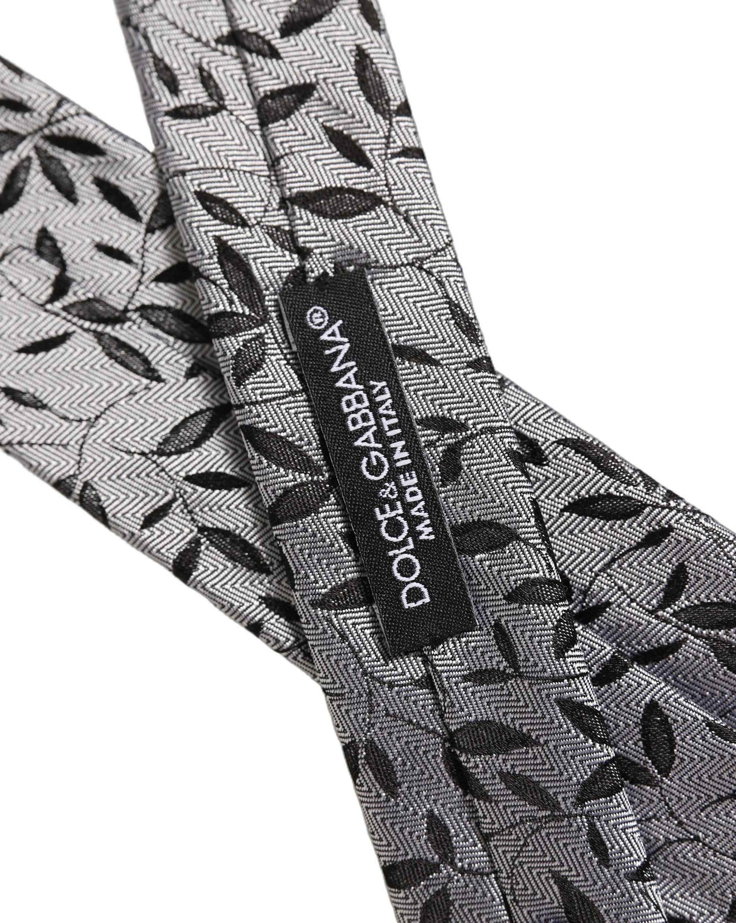 Men Gray Leaf Pattern Silk Adjustable Tied Necktie Tie