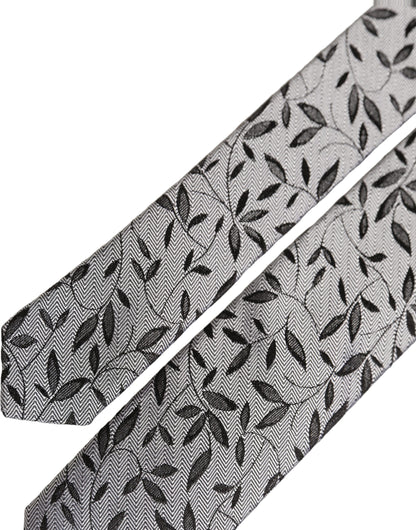 Men Gray Leaf Pattern Silk Adjustable Tied Necktie Tie