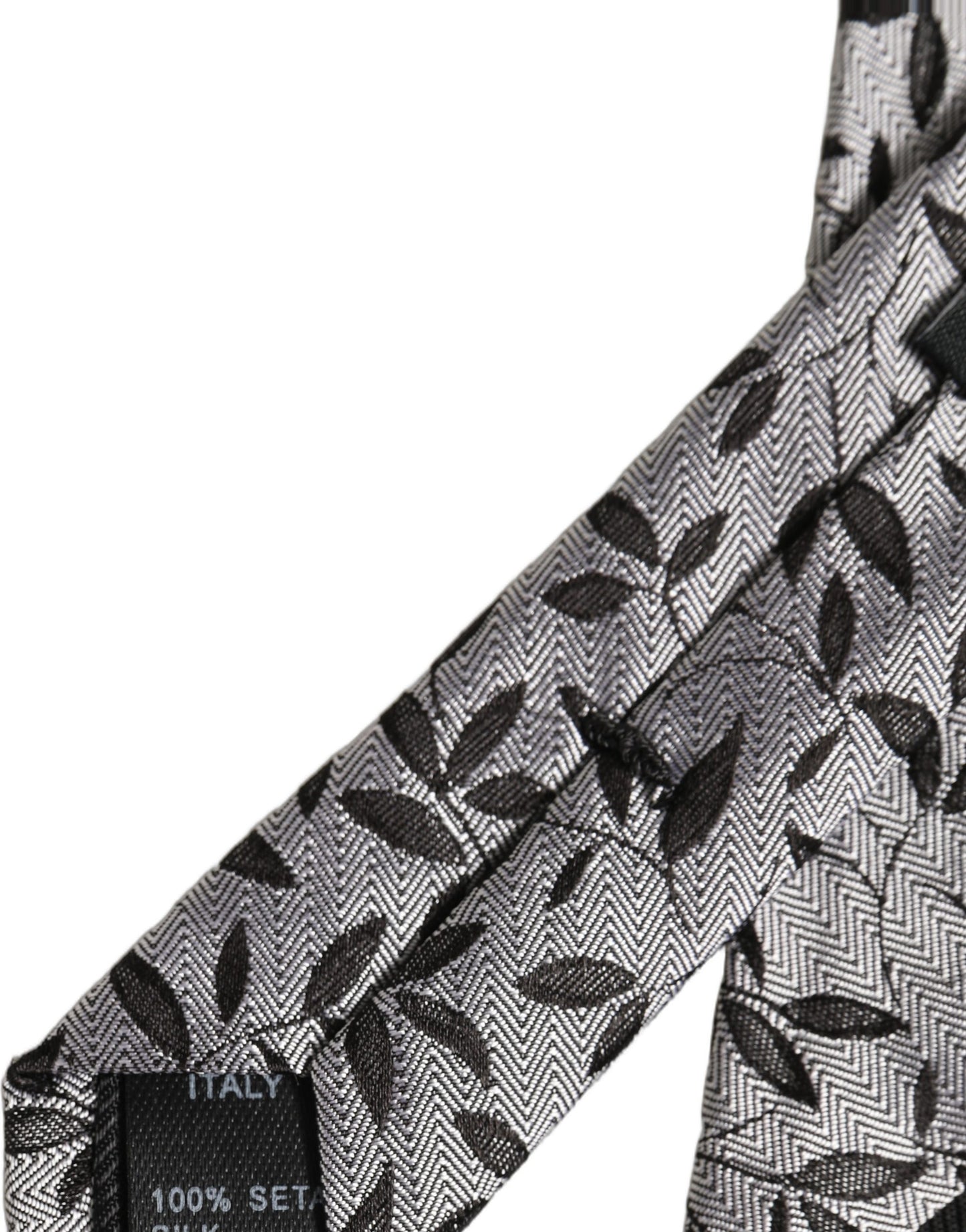 Men Gray Leaf Pattern Silk Adjustable Tied Necktie Tie
